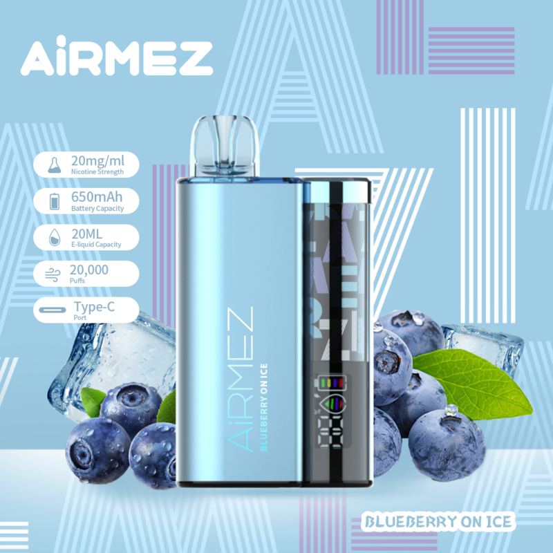 Airmez B20 20Kパフ ブルーベリー・オン・アイス味 - 使い捨てベイプ 100vaping