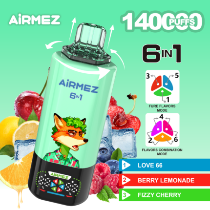 Airmez FOX 6 IN 1 140,000パフ フレーバー1 - ラブ66、ベリーレモネード、フィジーチェリー