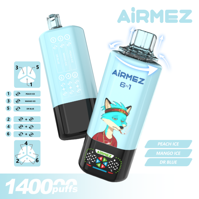 Airmez FOX 6 IN 1 140Kパフ フレーバー2 - ミックスベリー、ブルーラズ・レモネード、チェリーベリー