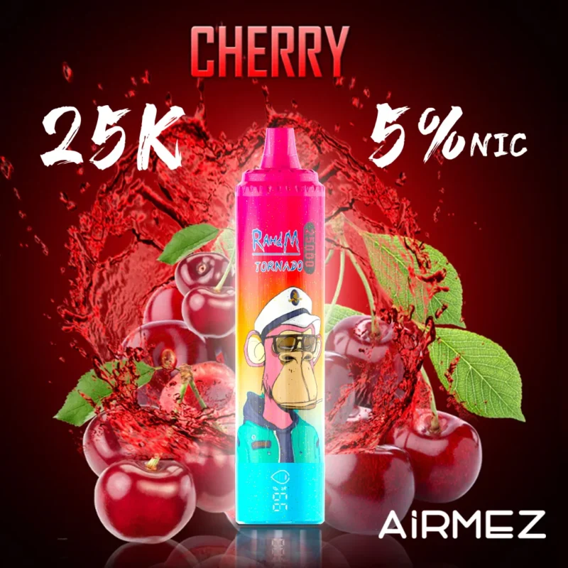 Airmez Tornado 25Kパフ チェリー味 - 使い捨て電子タバコ 100vaping