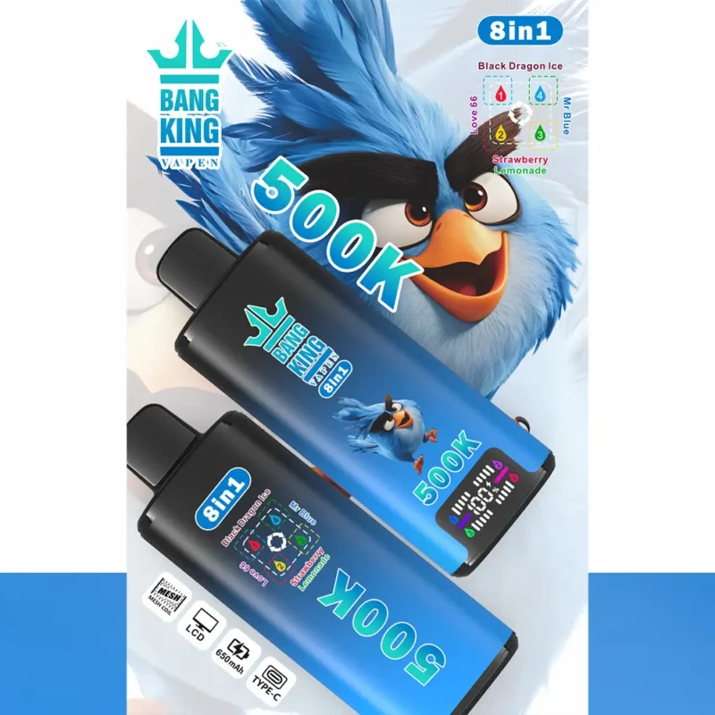 Bang King 500Kパフ 8-in-1 ブラックドラゴン アイスラブ 66 ミスターブルー ストロベリーレモネード味 使い捨てベイプ - 100vaping