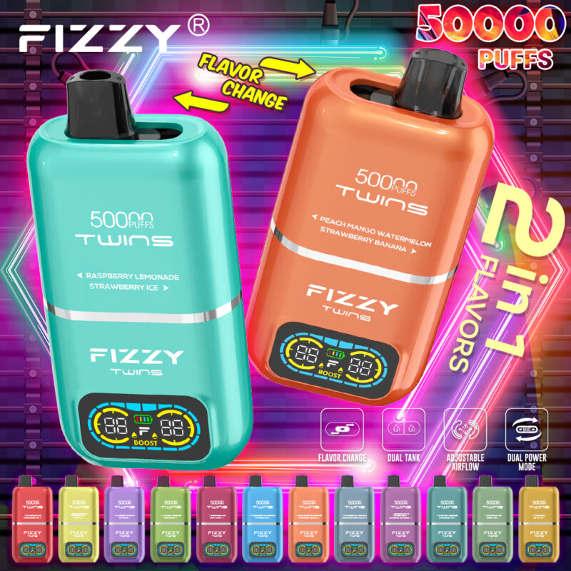 Fizzy Twins 50000 50Kパフ ダブルフレーバー LCDディスプレイ メイン画像 - 100vaping