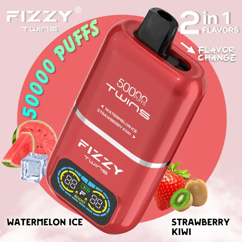 Fizzy Twins 50000 50Kパフ スイカアイス＆ストロベリーキウイフレーバー 使い捨てベイプ - 100vaping
